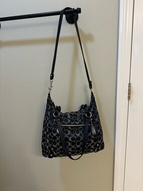 Coach Black Signature Jacquard Shoulder Bag with Silver Hardware